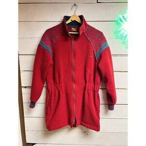 Women's Vintage ALPS Red Patterned Fleece Zip-Up, Size 11